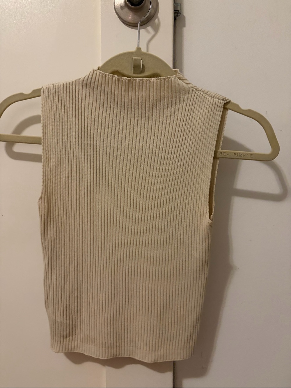 Sleeveless Ribbed Mock Neck Cropped Tank Top - Cream